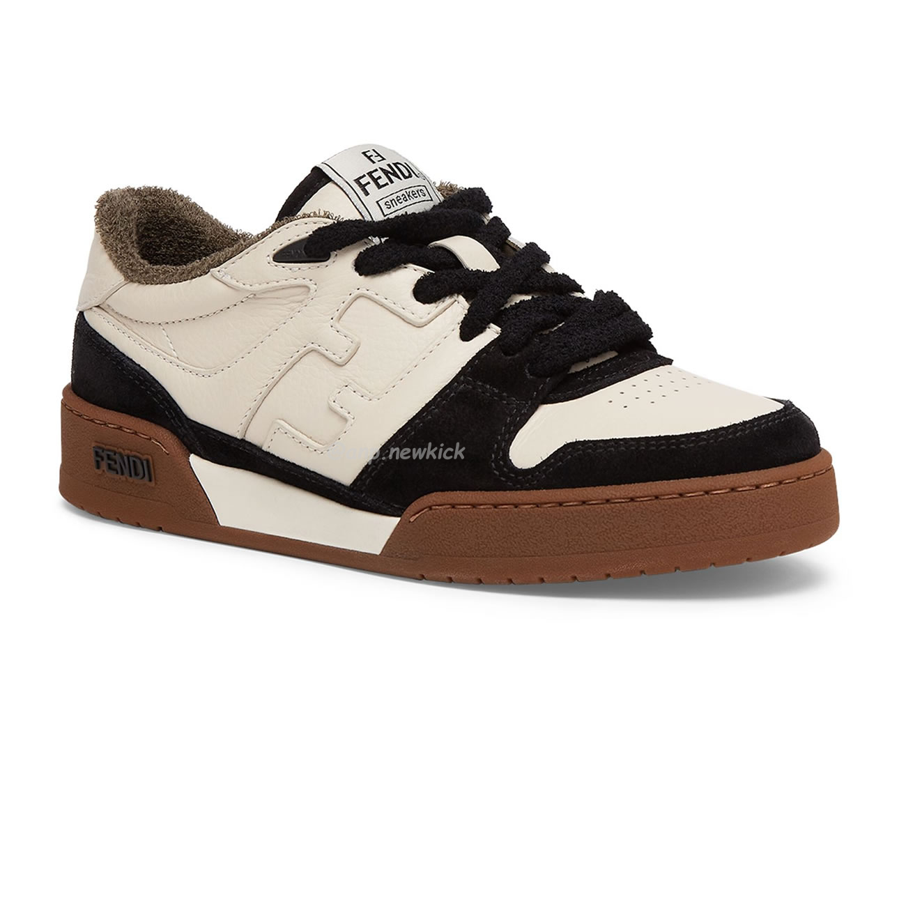 Fendi Match Cream Black White Suede And Leather Low Top Sneakers (8) - newkick.vip